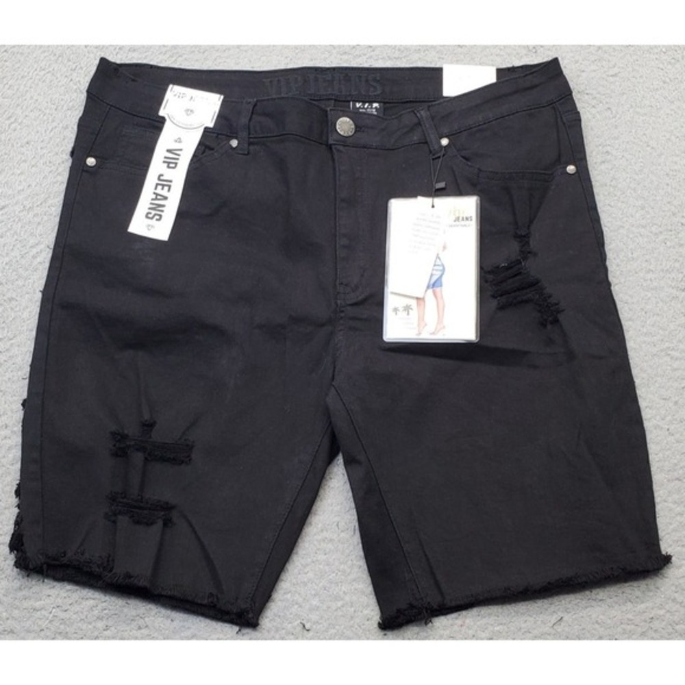 VIP Jeans Shorts Women's 17/18 Black Denim 5-Pocket Design Distressed Frayed Hem